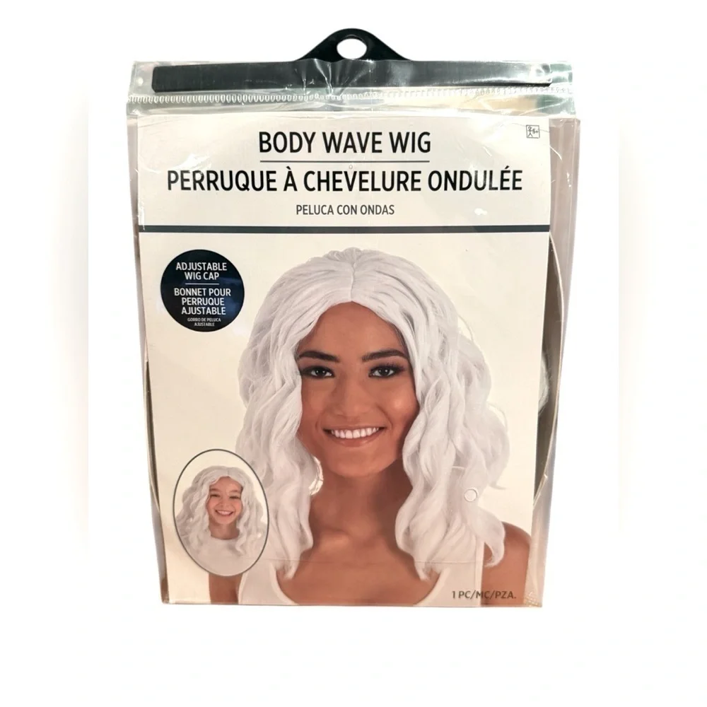 Body Wave Wig Curls White Fancy Dress Up Halloween Adult Costume Accessory